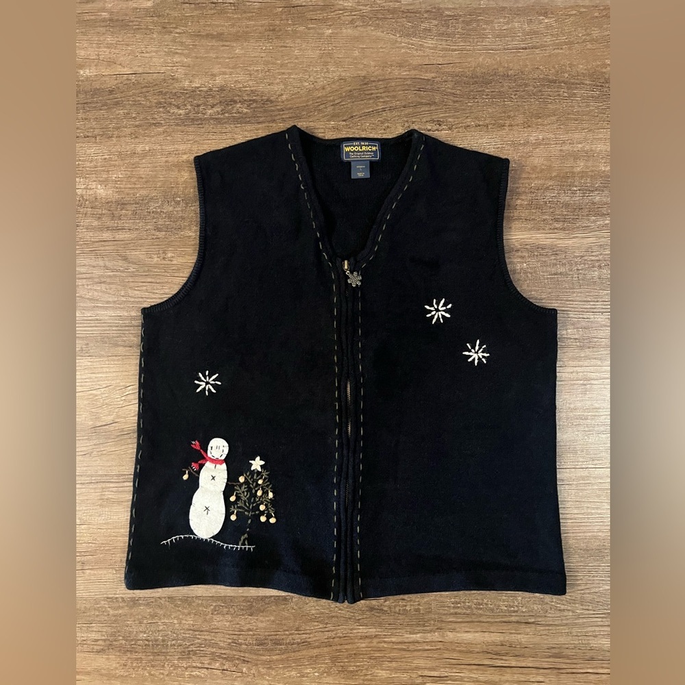 Woolrich Womens L‎ Embroider Snowflake Snowman Vest Zipper Winter Christmas F7